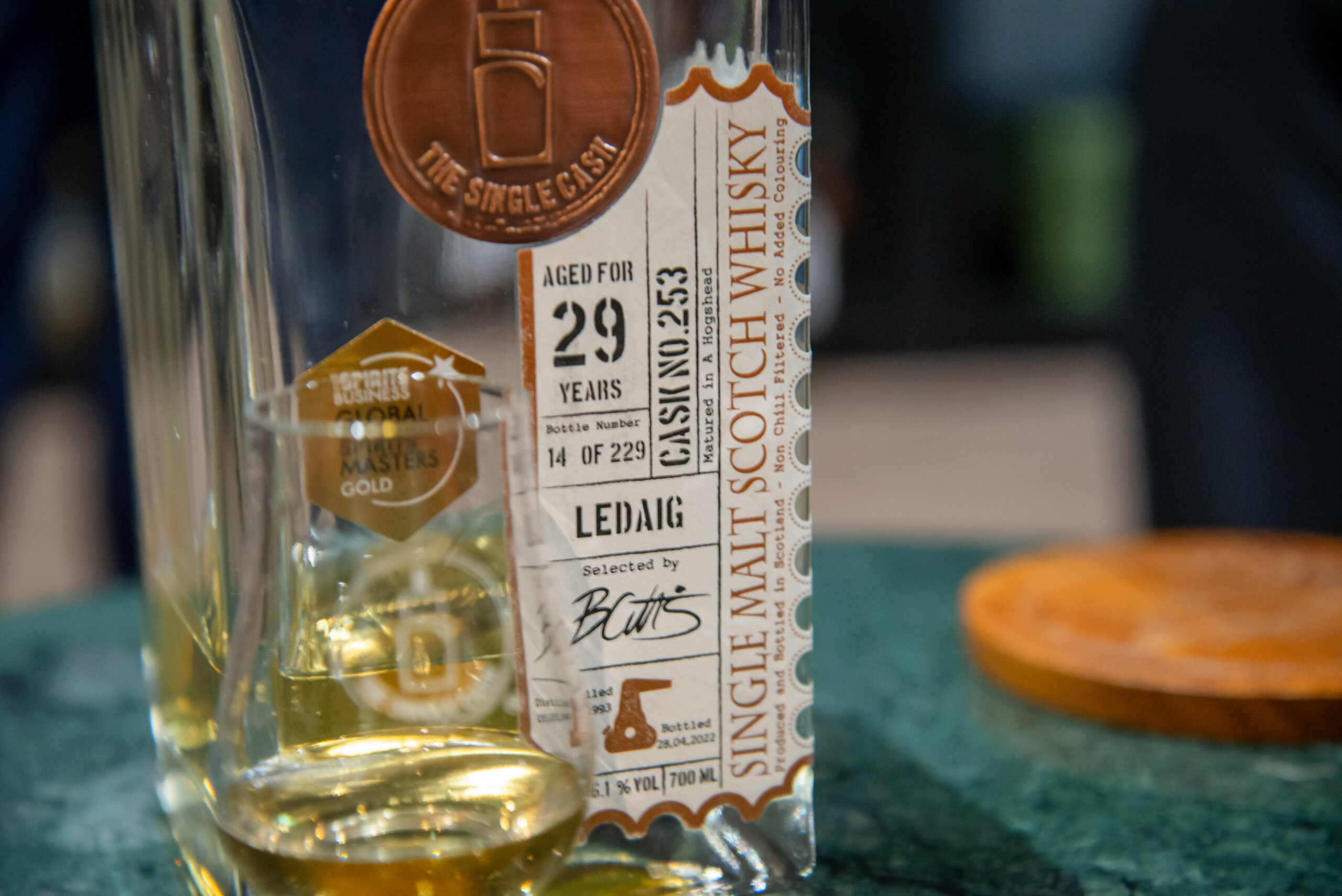 The Single Cask's Ledaig 29 years old (Cask no. 253). A delightful flavour of smokiness, tropical fruit notes, and a subtle hint of saltiness."